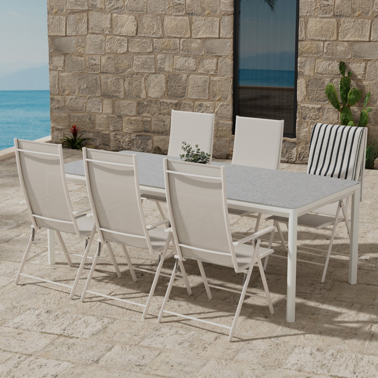 Matgrupp Utomhus Venture Home Lino 100x220 cm med 6 st Levanzo Trädgårdsstolar