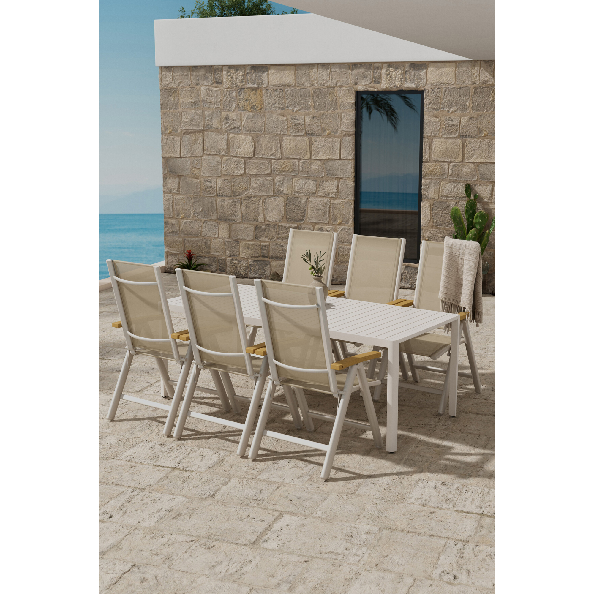 Matgrupp Utomhus Venture Home Giardini 90x200 cm med 6 st Panama Trädgårdsstolar