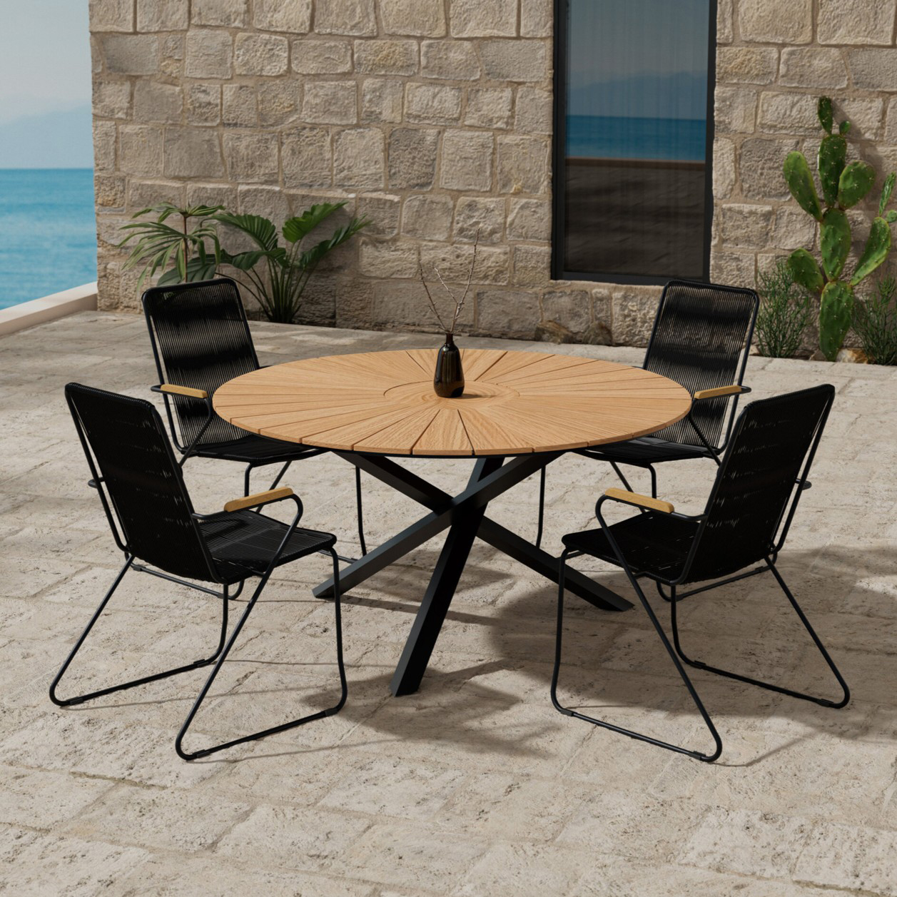 Matgrupp Utomhus Venture Home Mexico Ø140 cm med 4 st Bois Trädgårdsstolar