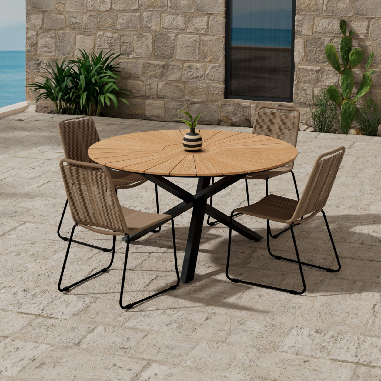 Matgrupp Utomhus Venture Home Mexico Ø140 cm med 4 st Lindos Trädgårdsstolar