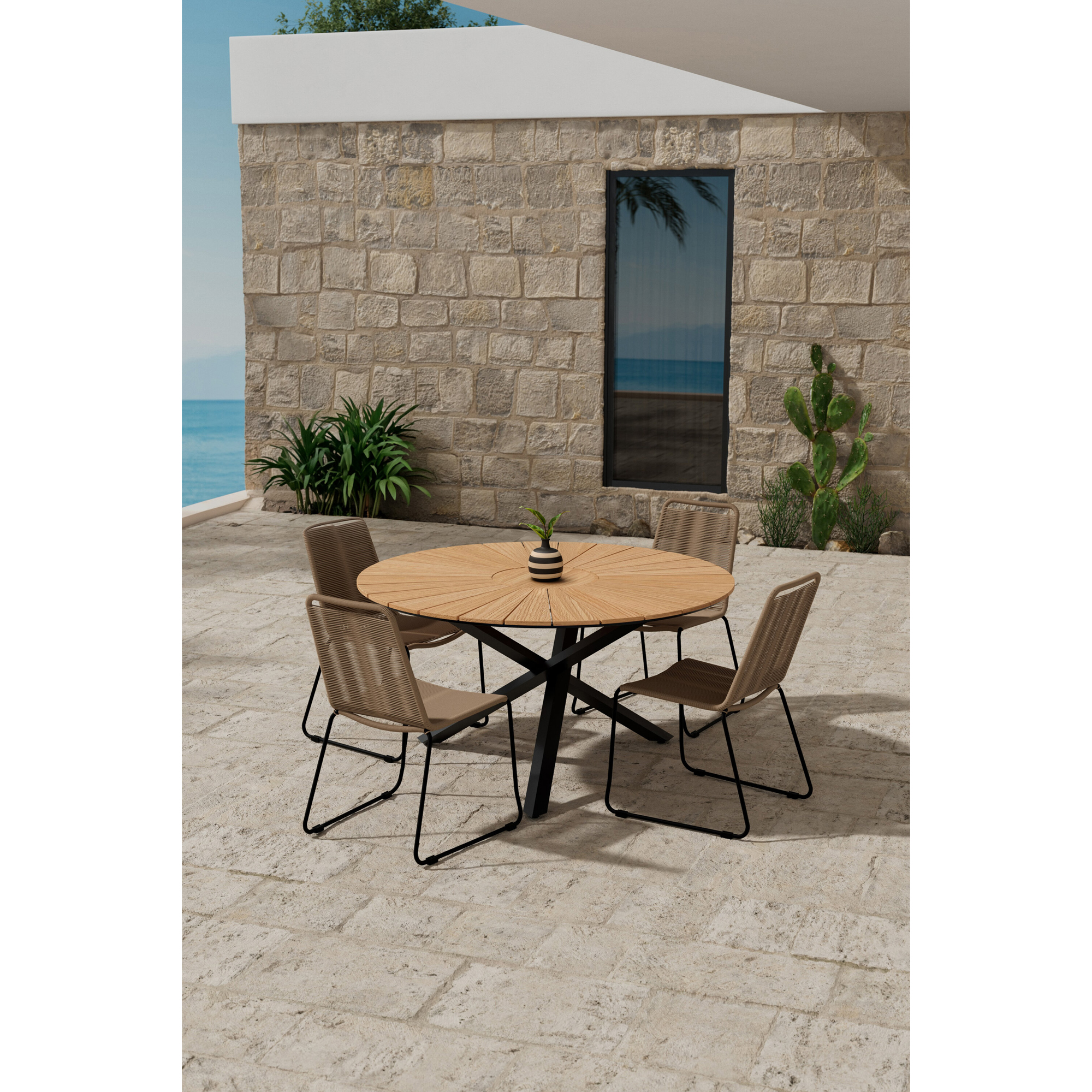 Matgrupp Utomhus Venture Home Mexico Ø140 cm med 4 st Lindos Trädgårdsstolar