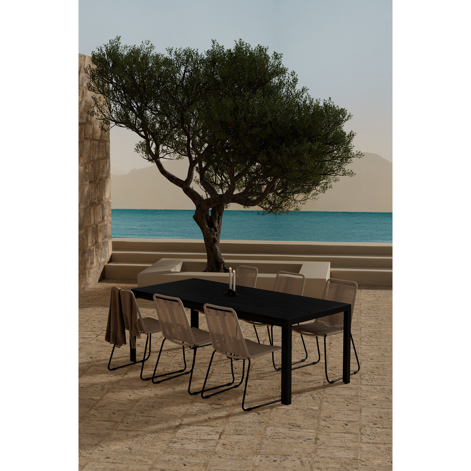 Matgrupp Utomhus Venture Home Mirko 90x205 cm med 6 st Lindos Trädgårdsstolar