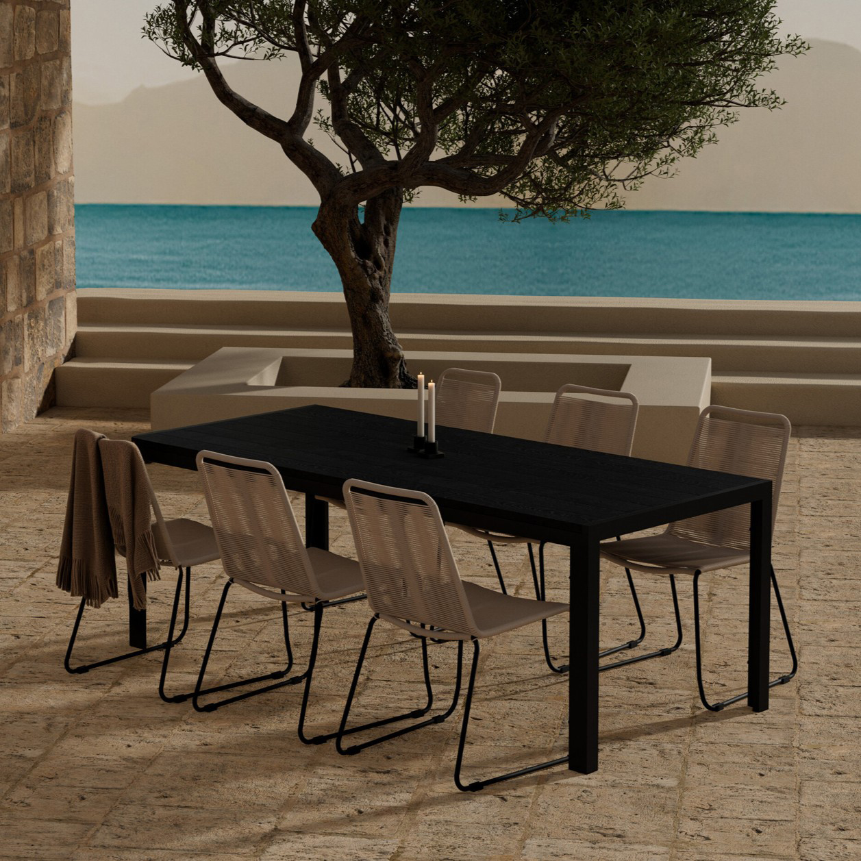 Matgrupp Utomhus Venture Home Mirko 90x205 cm med 6 st Lindos Trädgårdsstolar