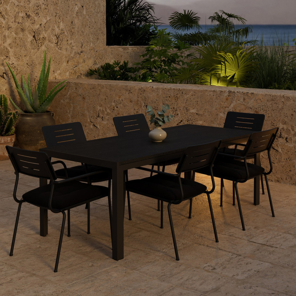 Matgrupp Utomhus Venture Home Mirko 90x205 cm med 6 st Nicke Trädgårdsstolar