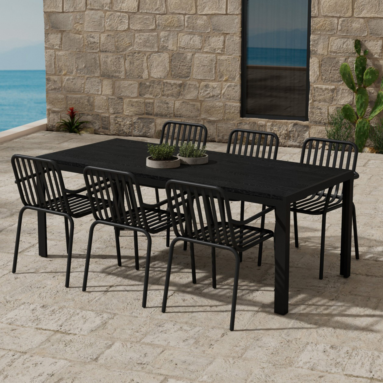 Matgrupp Utomhus Venture Home Mirko 90x205 cm med 6 st Peking Trädgårdsstolar