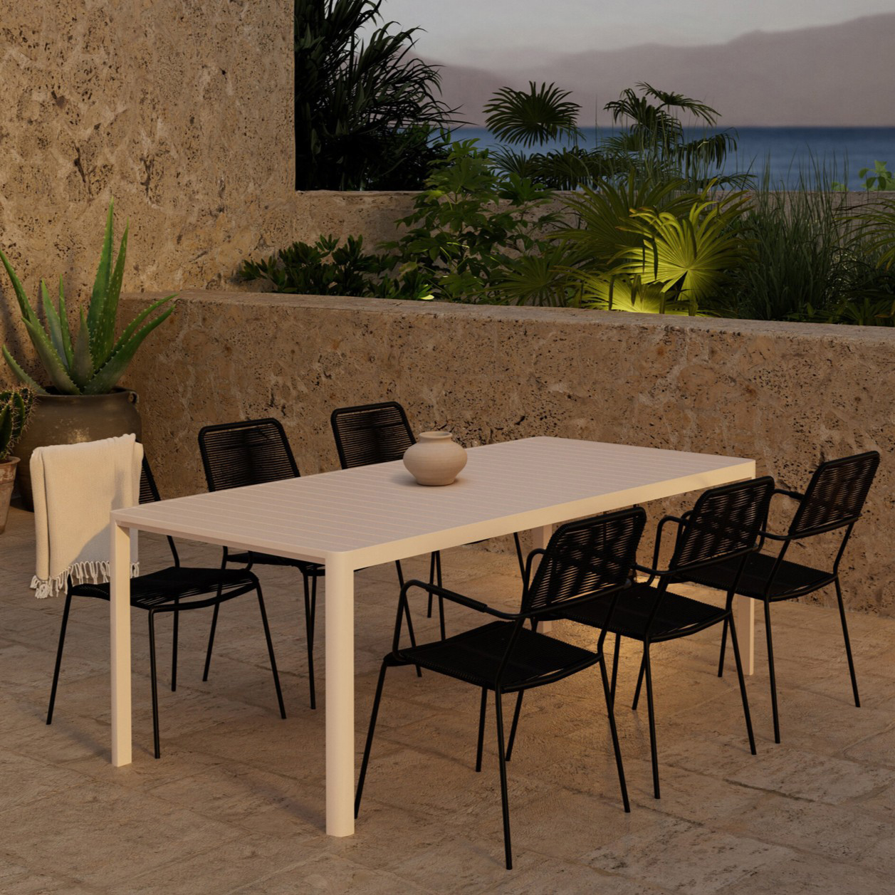 Matgrupp Utomhus Venture Home Giardini 90x200 cm med 6 st Lindos Trädgårdsstolar