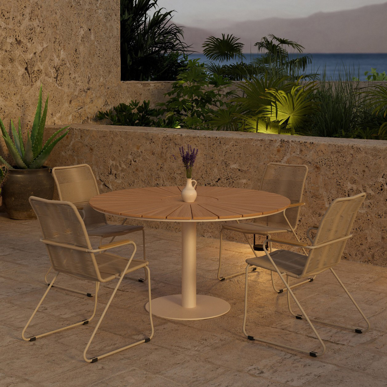 Matgrupp Utomhus Venture Home Croft Ø120 cm med 4 st Bois Trädgårdsstolar