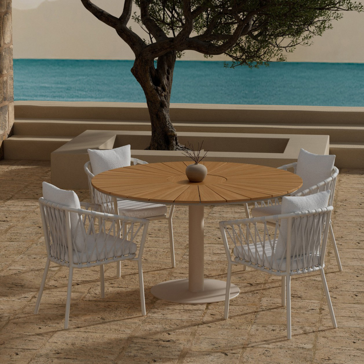 Matgrupp Utomhus Venture Home Croft Ø120 cm med 4 st Linos Trädgårdsstolar