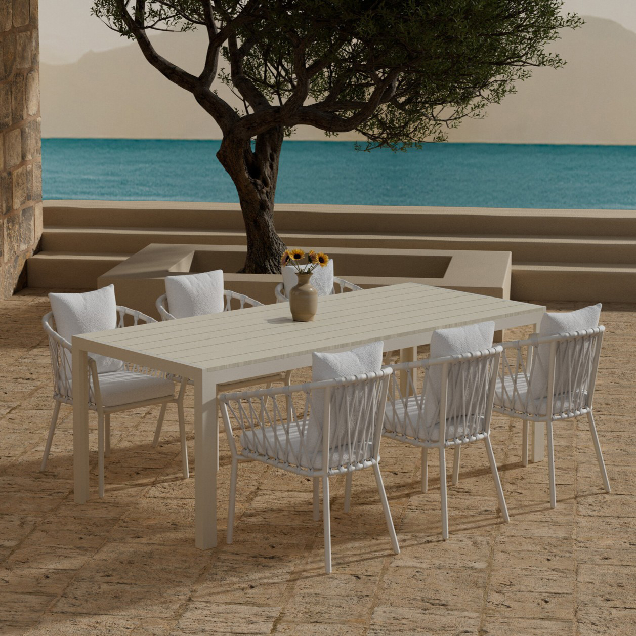 Matgrupp Utomhus Venture Home Mirko 90x205 cm med 6 st Linos Trädgårdsstolar