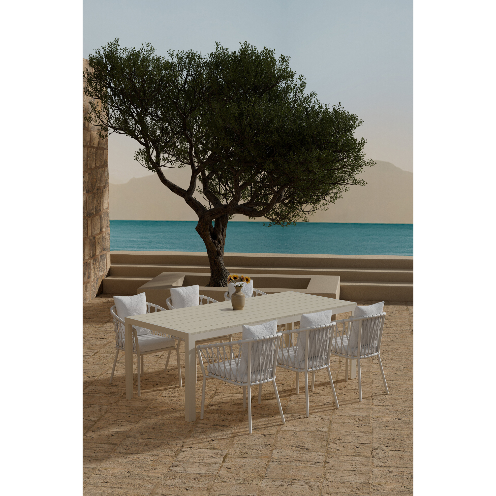 Matgrupp Utomhus Venture Home Mirko 90x205 cm med 6 st Linos Trädgårdsstolar