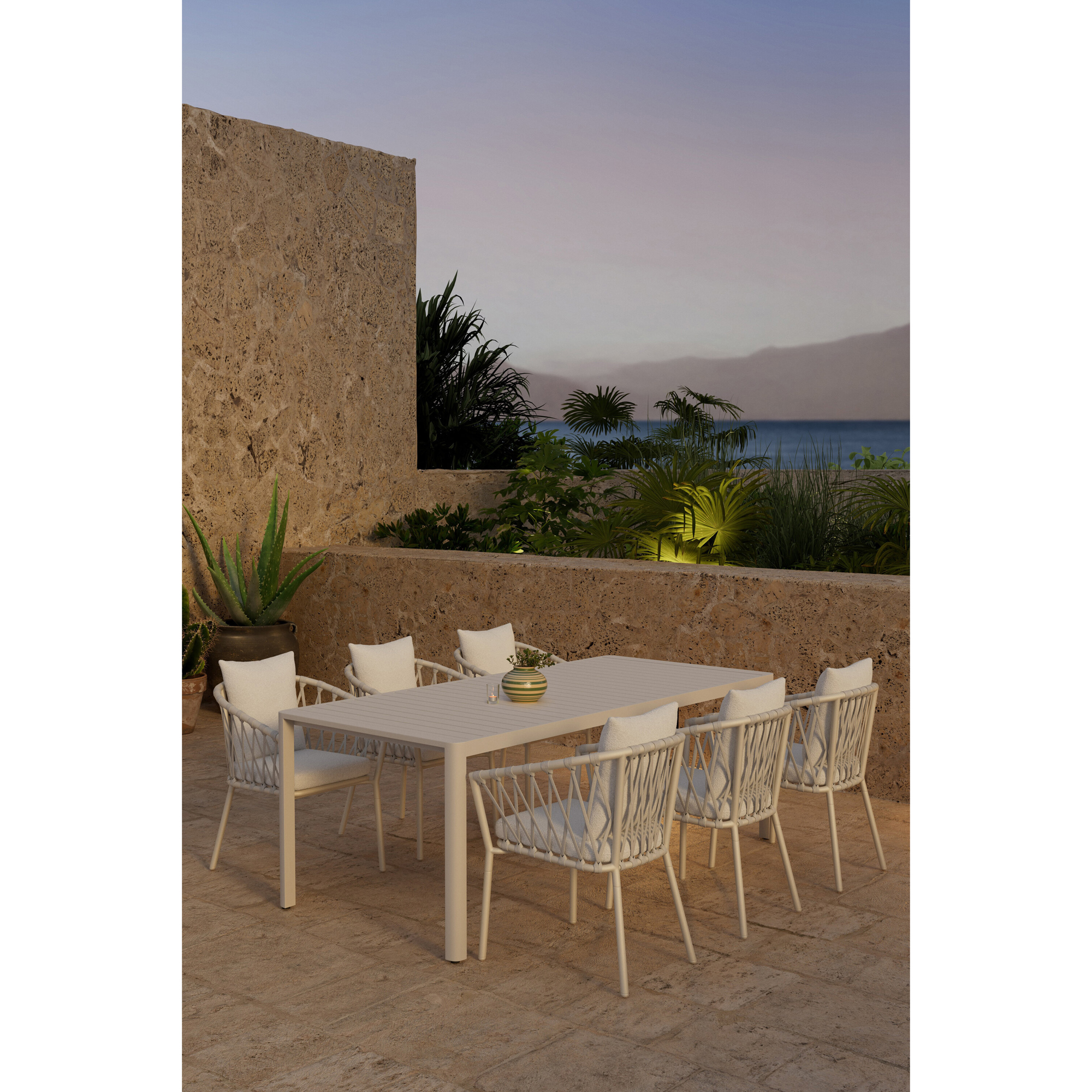 Matgrupp Utomhus Venture Home Giardini 90x200 cm med 6 st Linos Trädgårdsstolar