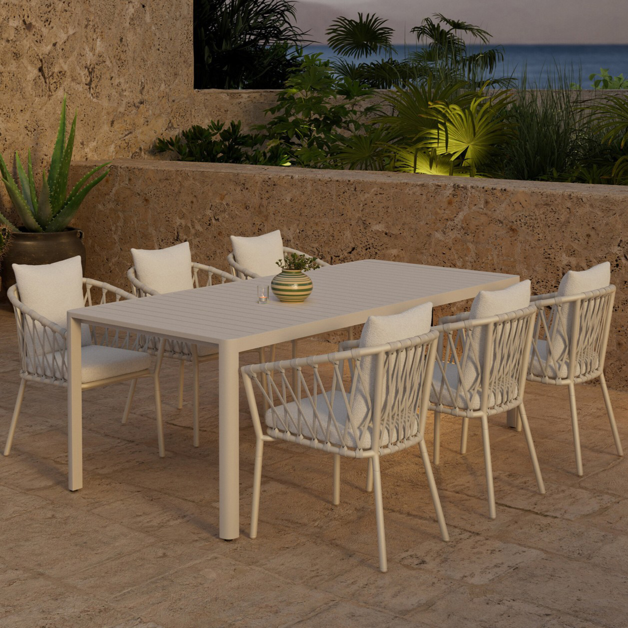 Matgrupp Utomhus Venture Home Giardini 90x200 cm med 6 st Linos Trädgårdsstolar