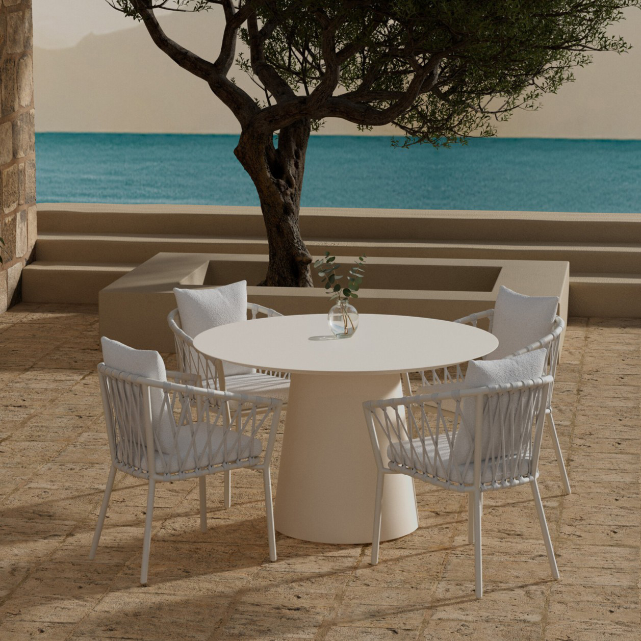 Matgrupp Utomhus Venture Home Lanzo Ø120 cm med 4 st Linos Trädgårdsstolar