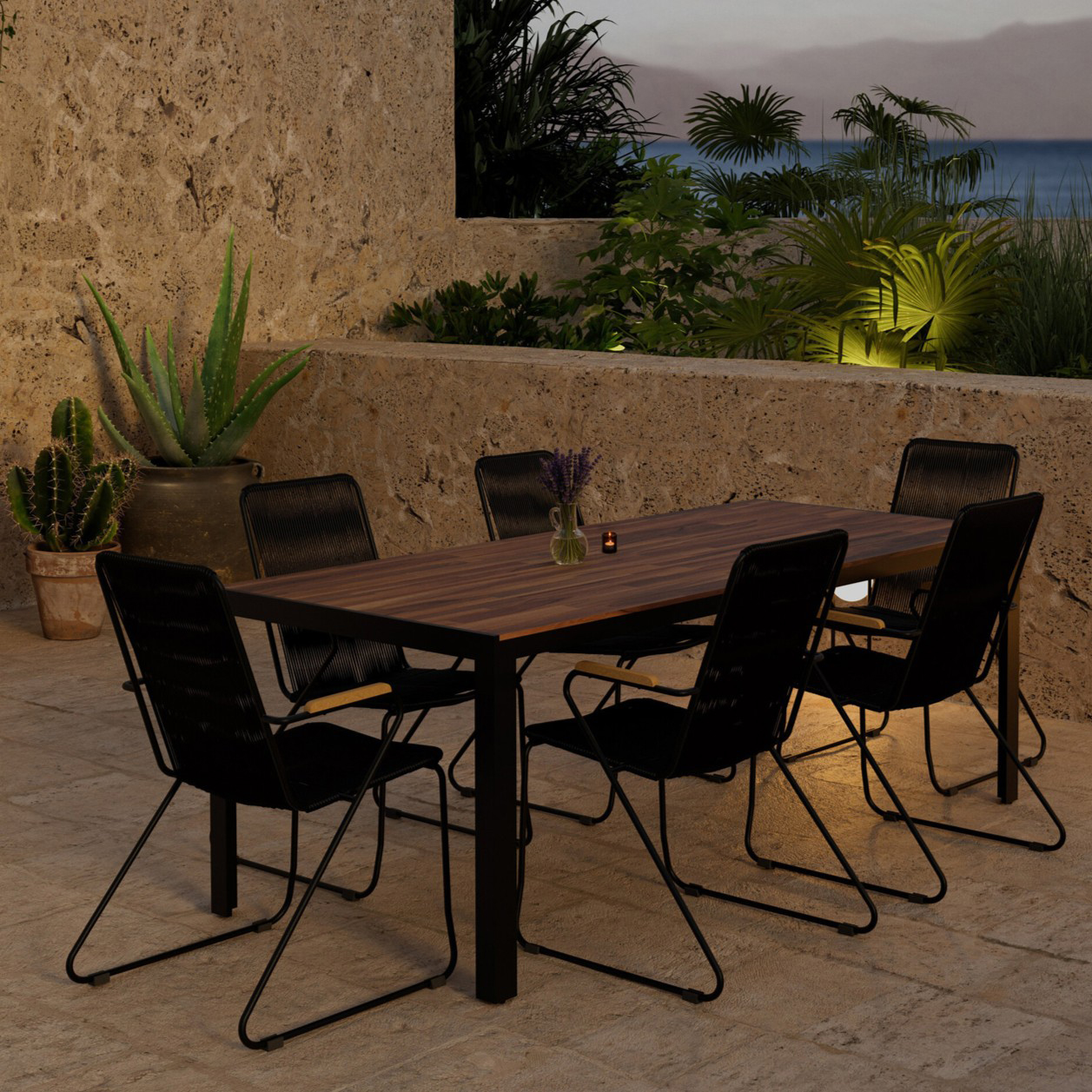 Matgrupp Utomhus Venture Home Bois 90x205 cm med 6 st Bois Trädgårdsstolar