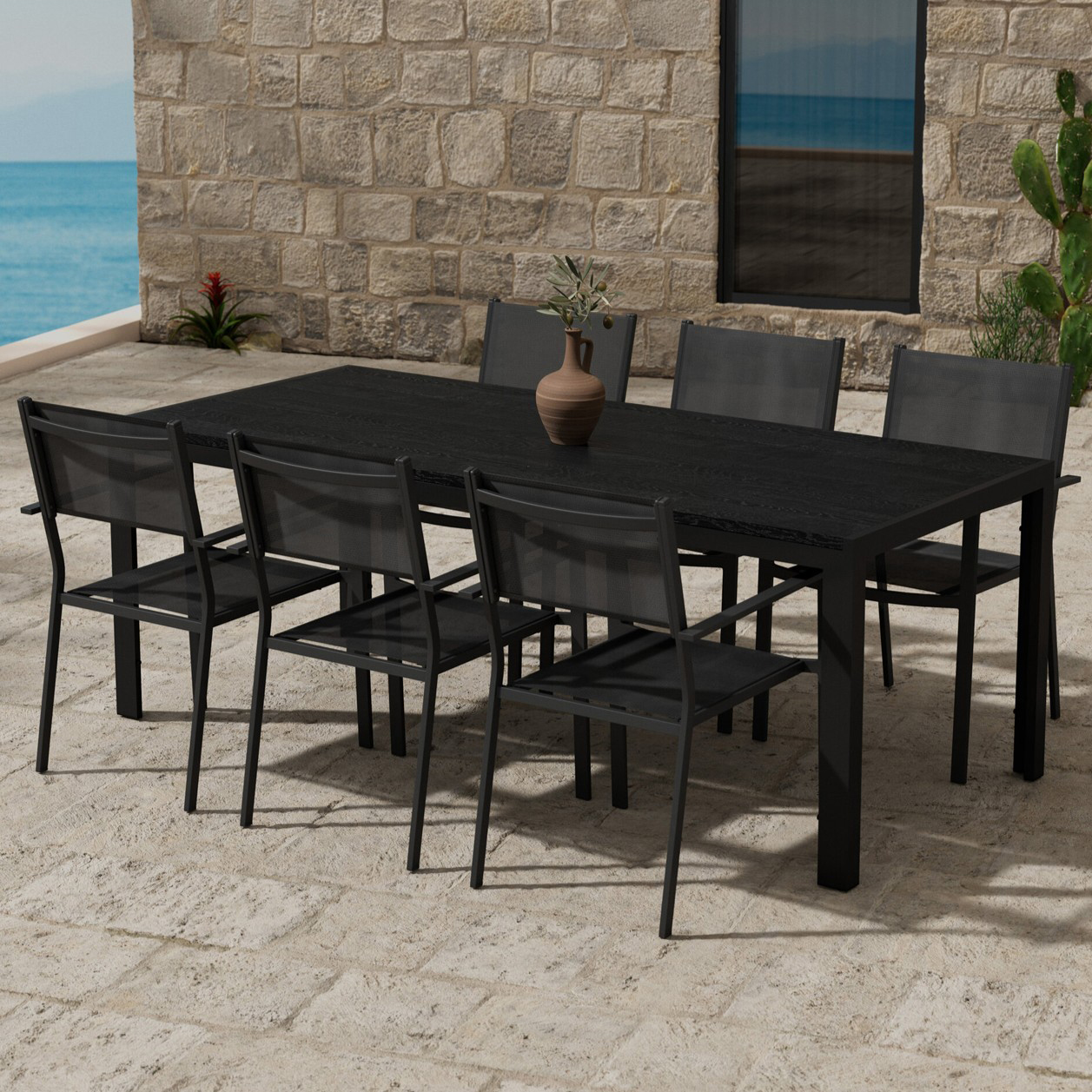 Matgrupp Utomhus Venture Home Mirko 90x205 cm med 6 st Copacabana Trädgårdsstolar