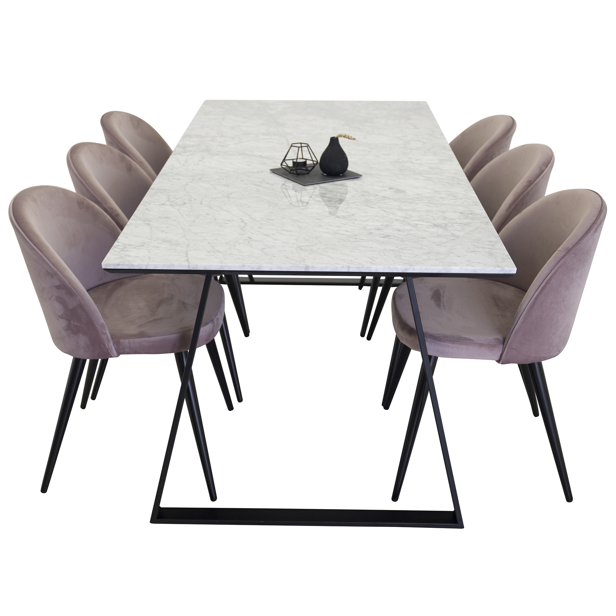 Matgrupp Venture Home Estelle med 6 Valentina Stolar Vit/Rosa