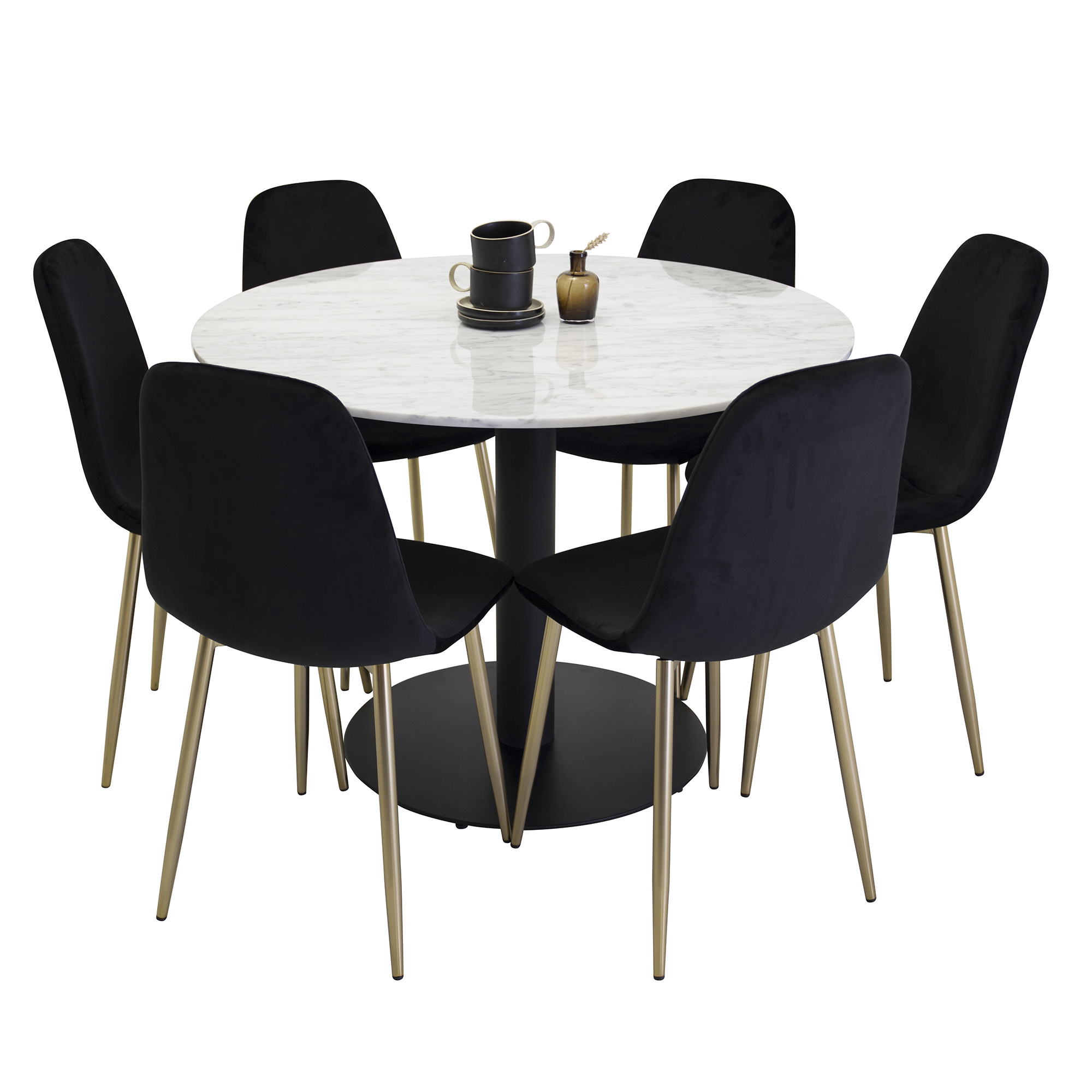 Matgrupp Venture Home Estelle Vit/Svart med 6 Pobbie Stolar