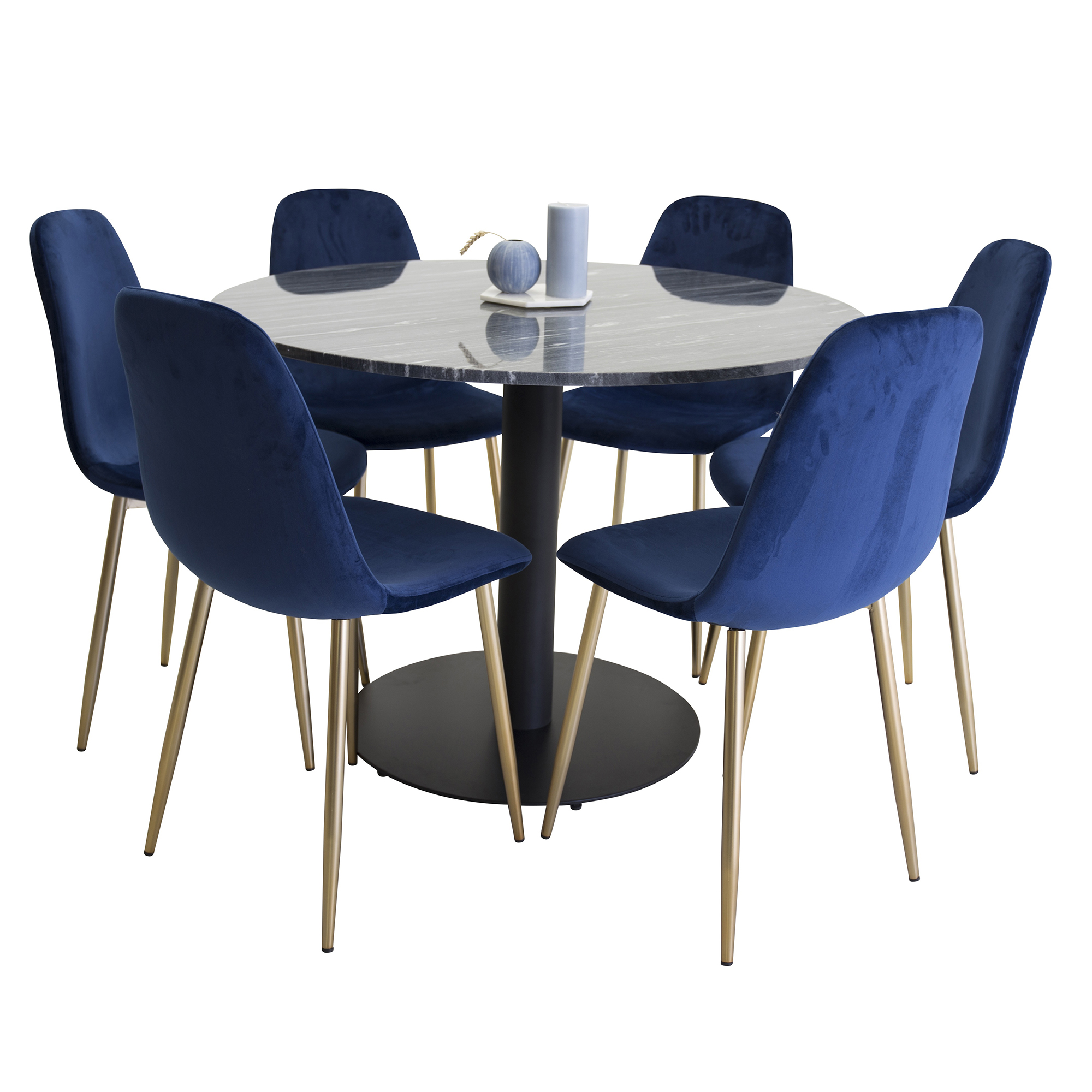 Matgrupp Venture Home Estelle Svart med 6 Pobbie Stolar