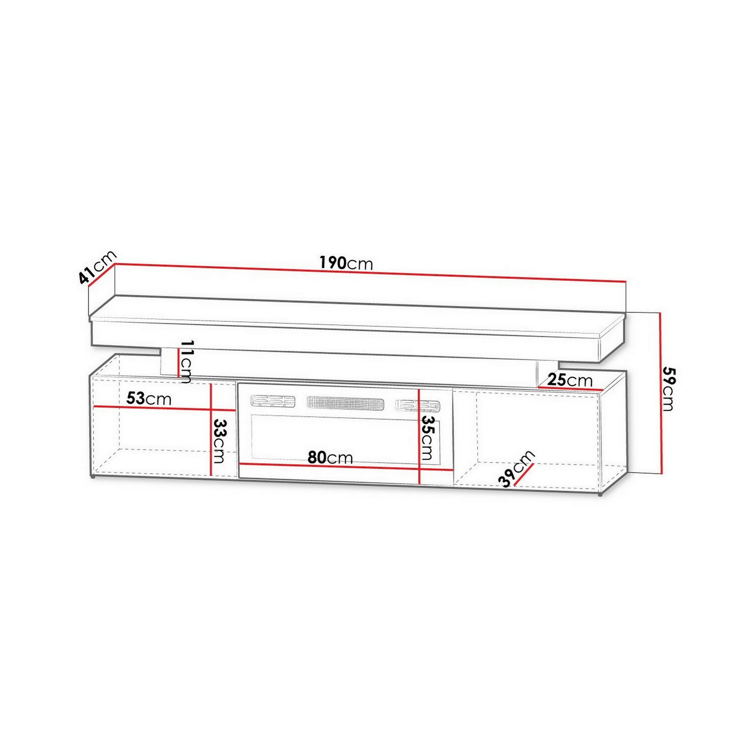 Tv-Bänk In Living Glenndale med Förvaring, Belysning och LED Kamin