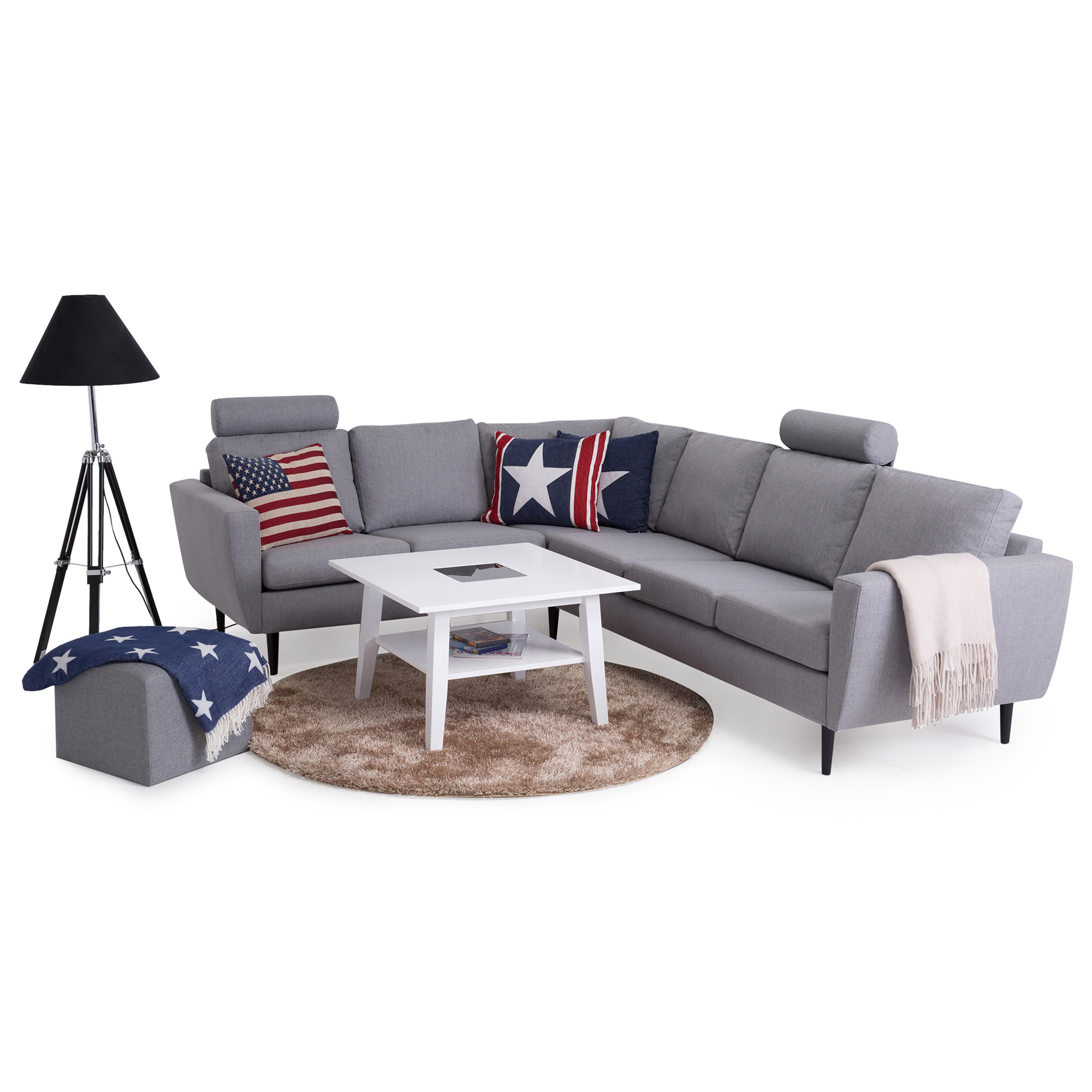 Hörnsoffa Scandinavian Choice 3+2 Nordic Ljusgrå, Svarta ben, Vänster