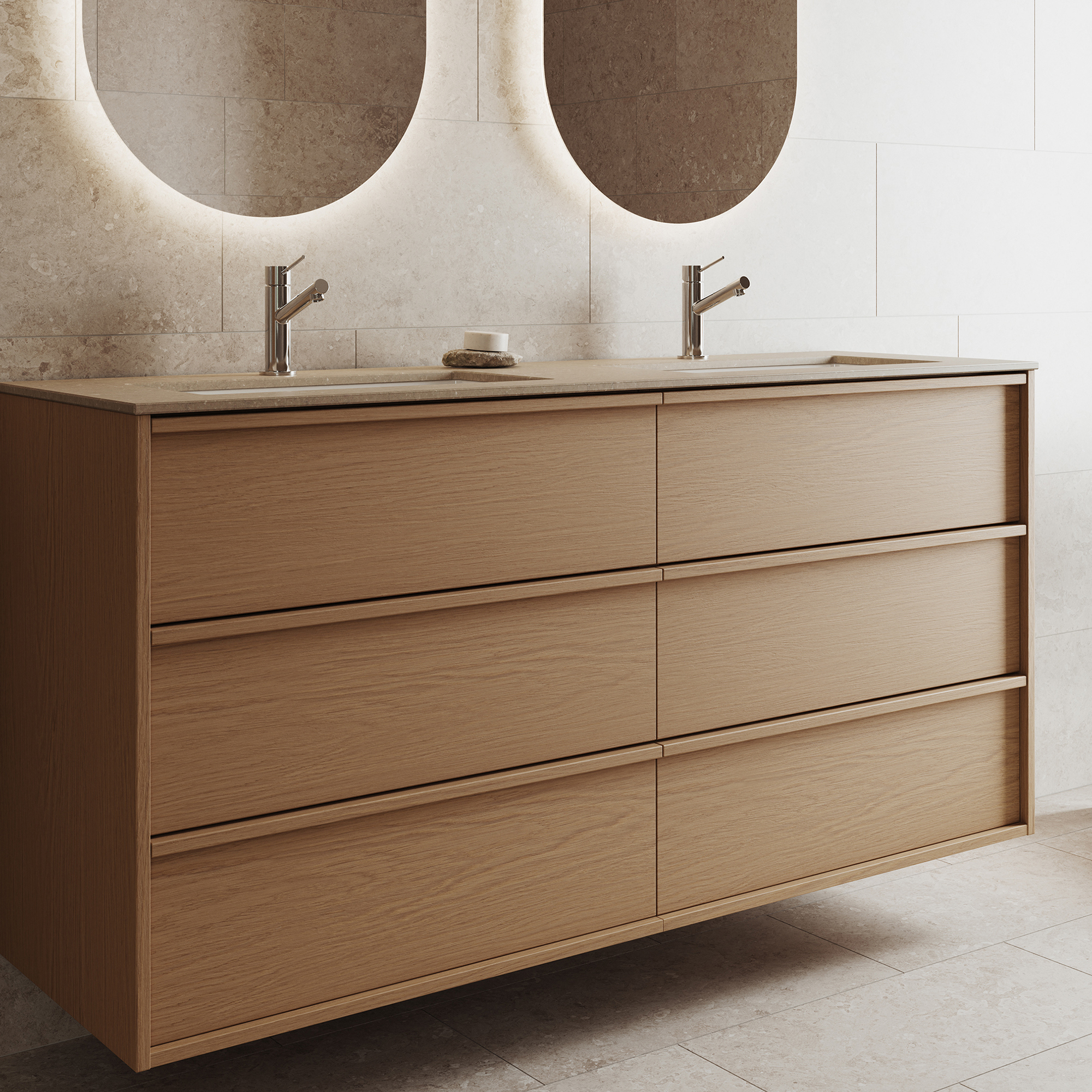 Tvättställsskåp INR Terra Carve Dubbel med 6 Lådor