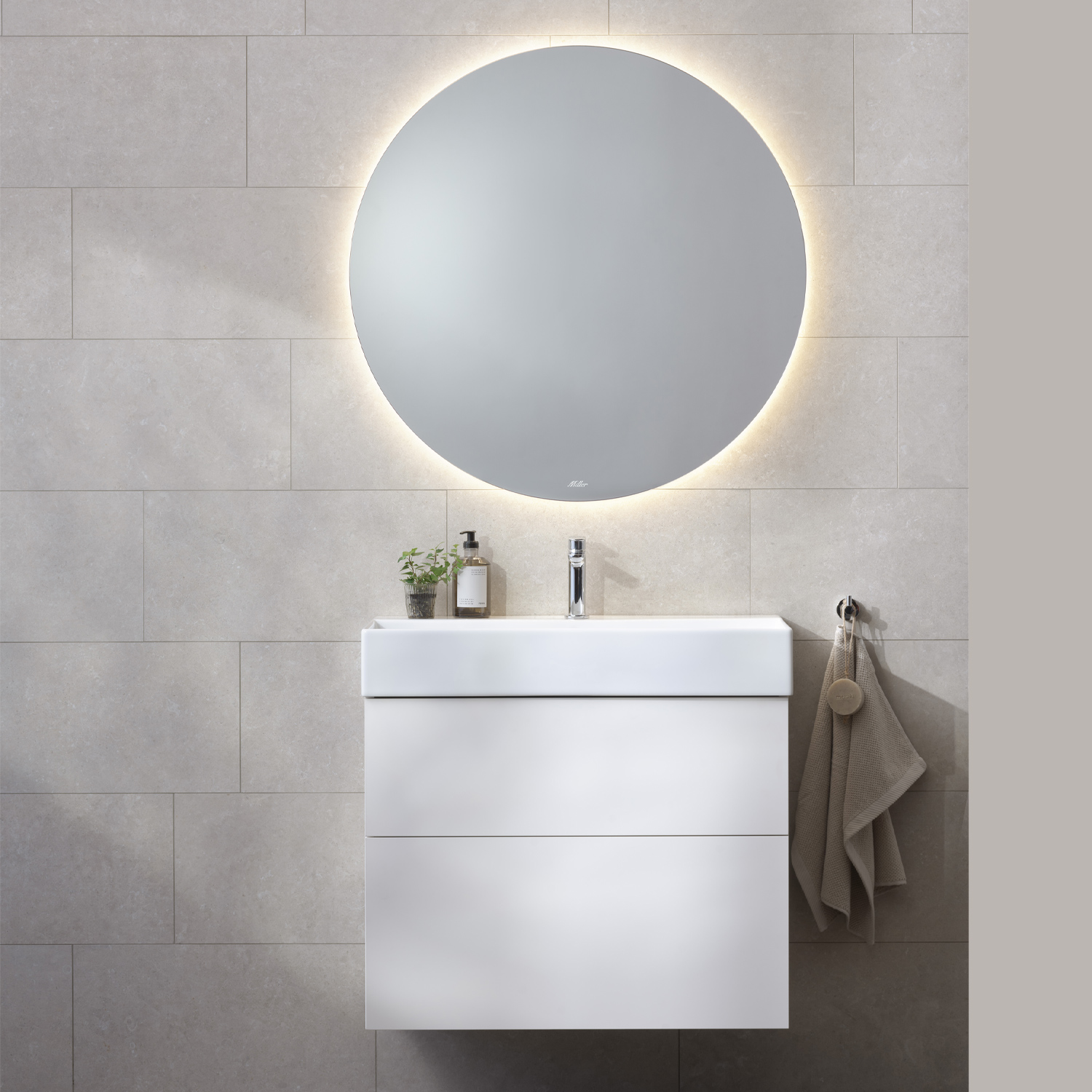 Möbelpaket Miller Badrum New York med Bloc Tvättställ och Ambient Spegel Vit, B: 800 mm