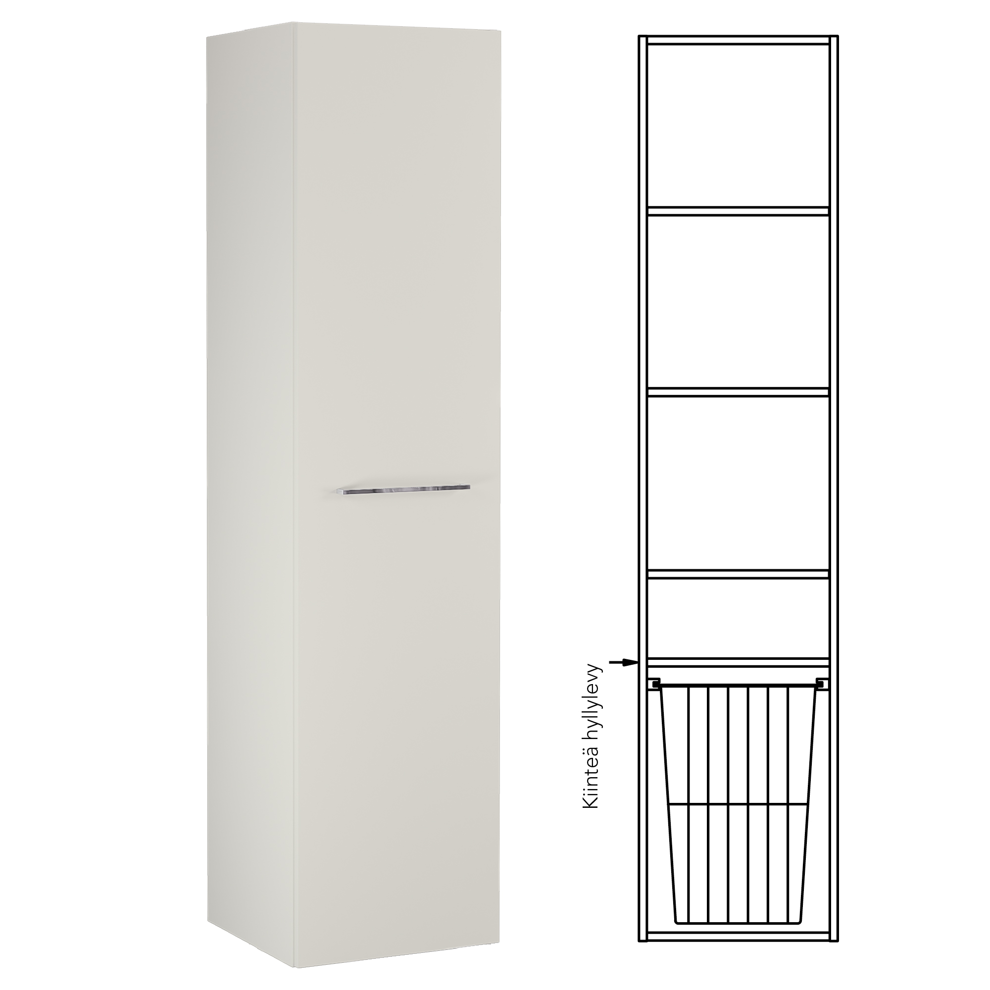 Högskåp Temal KKB med 1 Lucka och Tvättkorg Velvet Greige, BxD: 450x380 mm, Höger