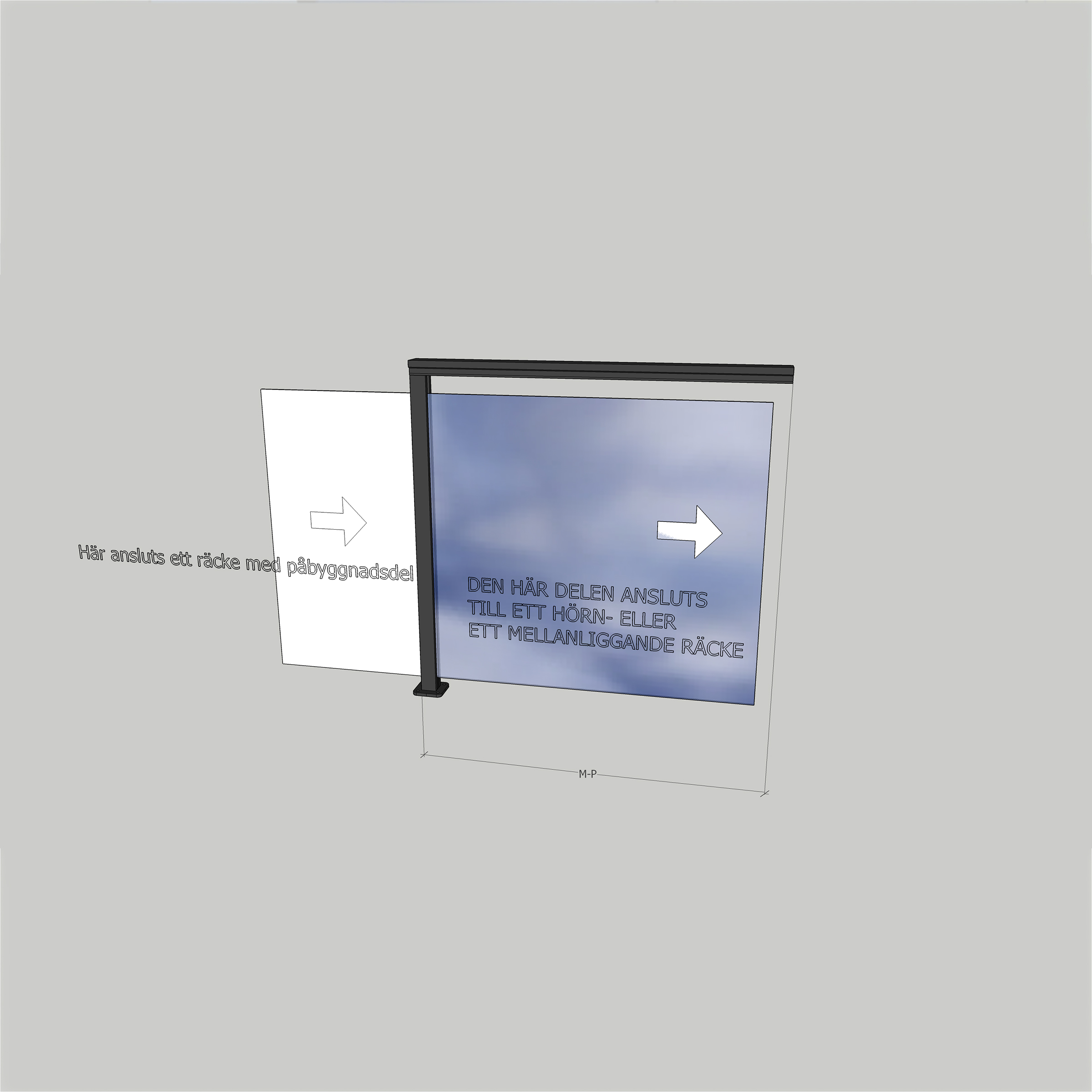 Glasräcke Novoroom Komplett Sektion M-P 900x1100 mm Grå