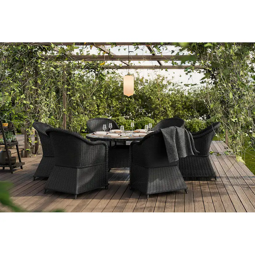 Matgrupp Utomhus Comfort Garden Marcus 140 Rund med 6 Light Utefåtöljer inkl. Dyna