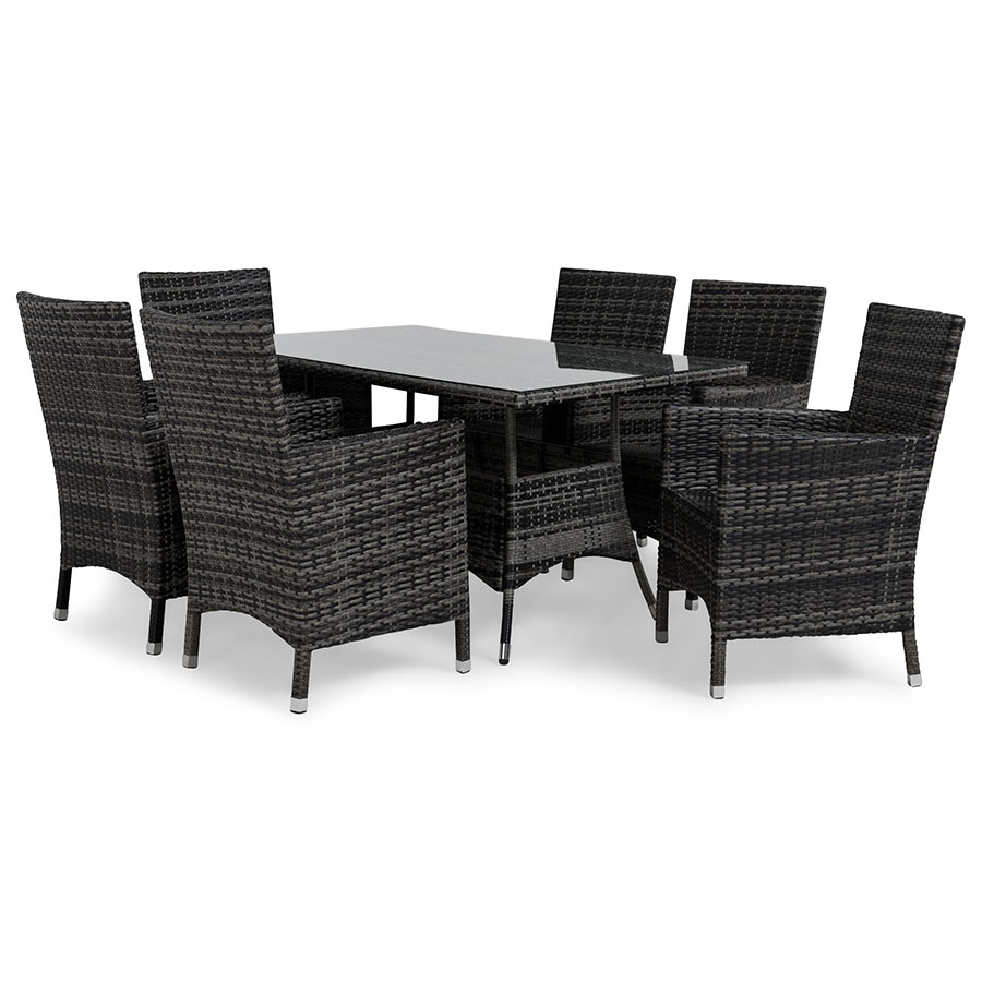 Matgrupp Comfort Garden Thor Bord 140 cm med 6 Thor Fåtöljer Brun