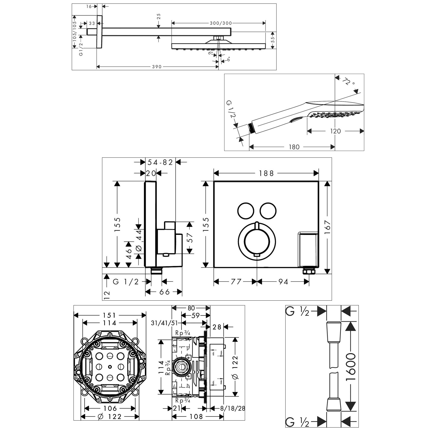 Takdusch Hansgrohe Raindance E Select för Inbyggnad