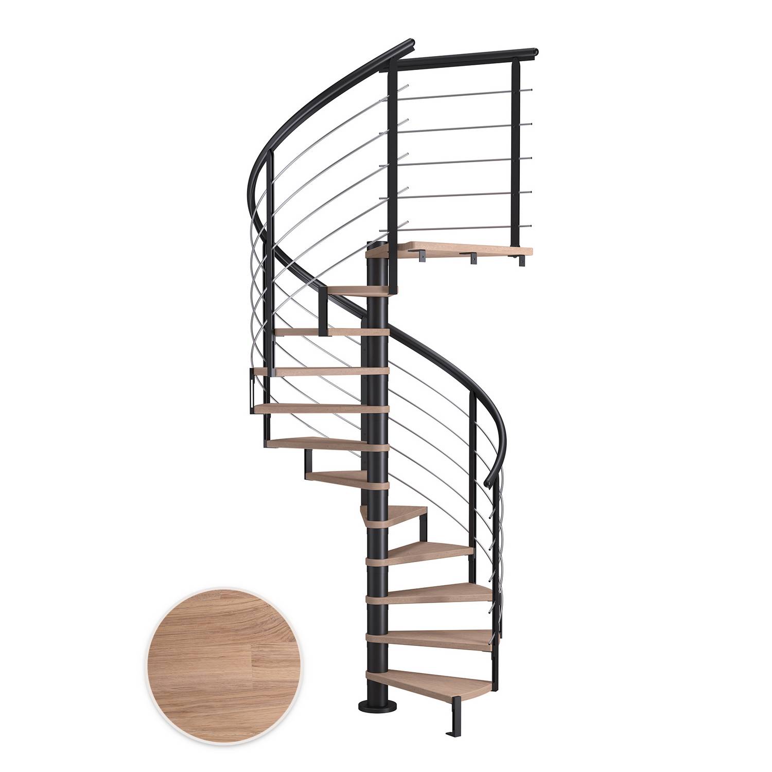 Spiraltrappa Dolle Montréal Ek Vit Oljad Design Svart, D: 1400 mm, 13+1 steg