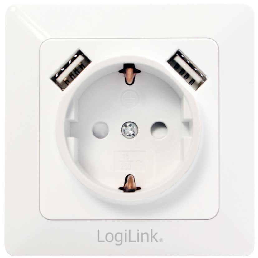 Vägguttag LogiLink 230V Med 2xUSB 2,1A