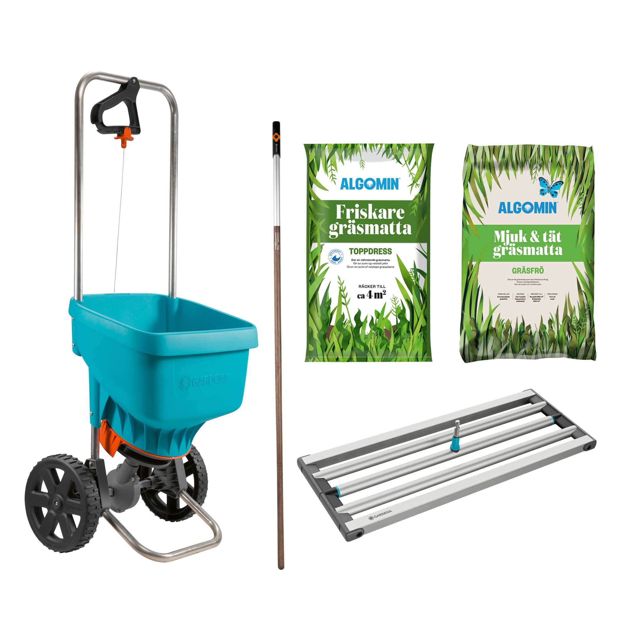 Gräsmattepaket Algomin Dressjord & Gräsfrö Med Dressraka & Spridare