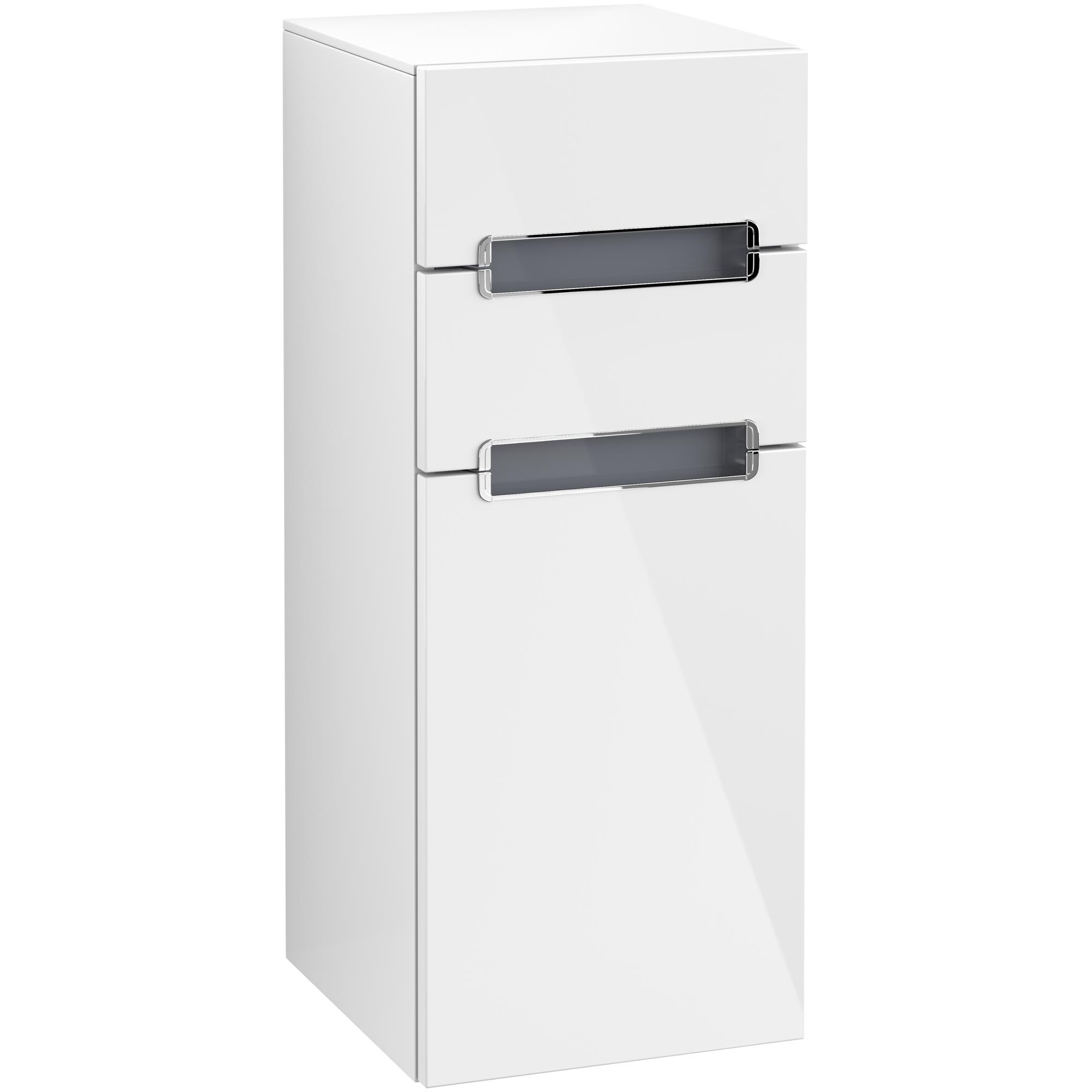 Väggskåp Villeroy & Boch Subway 2.0 med 2 Lådor och 1 Dörr 356 mm Vit Högblank, Handtag: Matt Silver, Färg på skiva: Silvergrå, Gångjärn Vänster