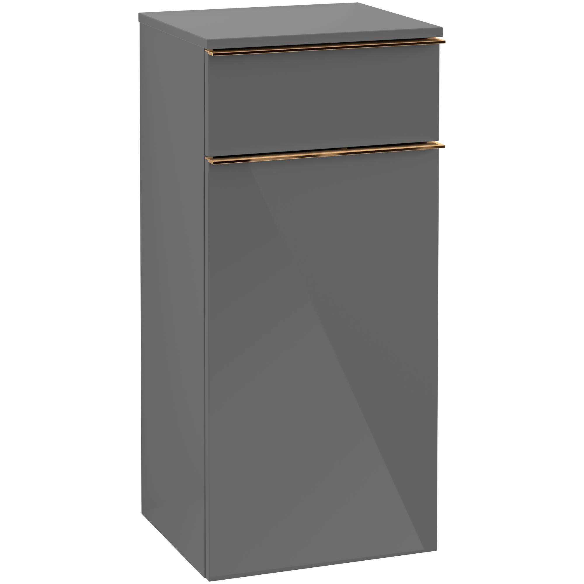 Väggskåp Villeroy & Boch Venticello med 1 Låda och 1 Dörr 404 mm Grå Högblank, Handtag: Koppar, Gångjärn Vänster