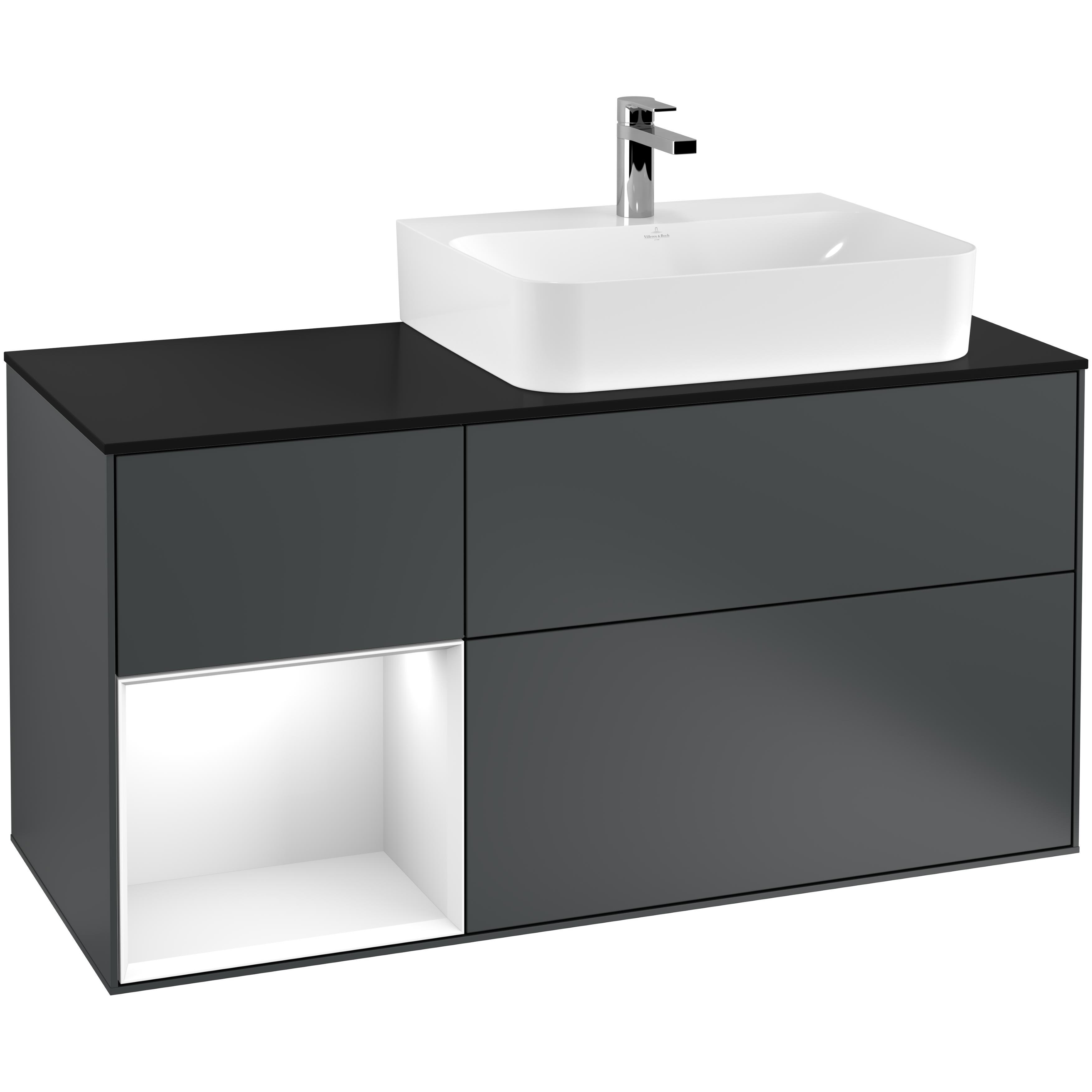 Tvättställsskåp Villeroy & Boch Finion med 3 Lådor Hylla och Bänkskiva för Ocentrerat Tvättställ Midnattsblå Mattlack/Vit H