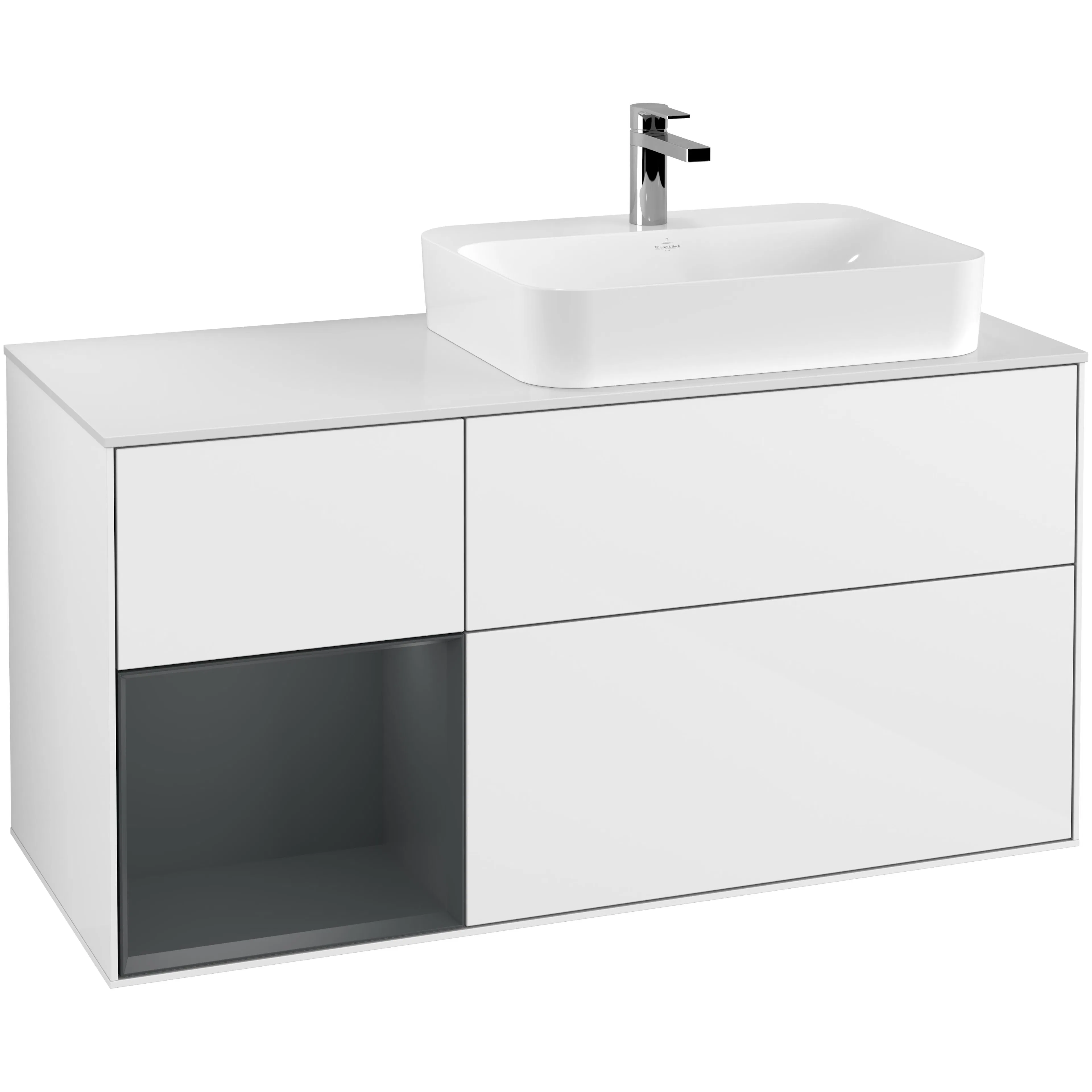 Tvättställsskåp Villeroy & Boch Finion med 3 Lådor Hylla och Bänkskiva för Ocentrerat Ytmonterat Tvättställ