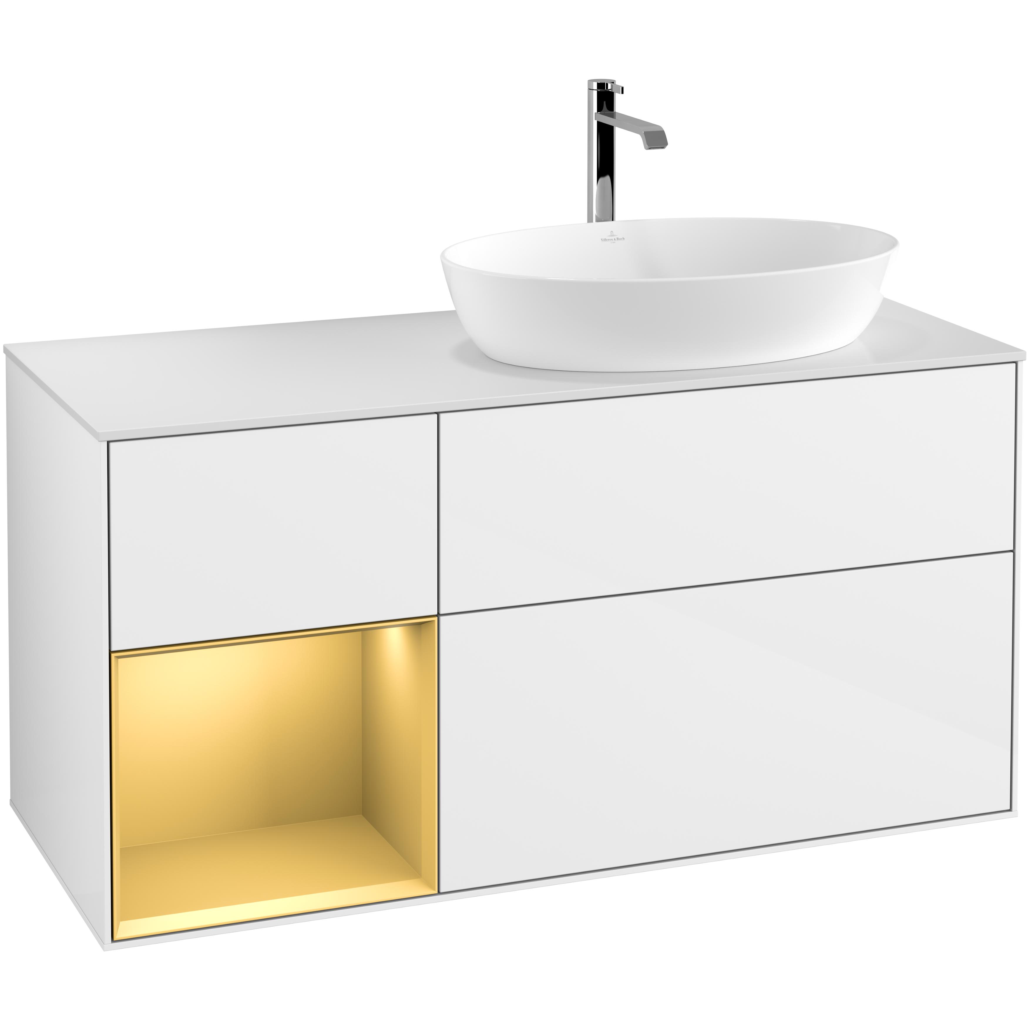 Tvättställsskåp Villeroy & Boch Finion med 3 Lådor Hylla och Bänkskiva för Ocentrerat Tvättställ från Artis & Collaro