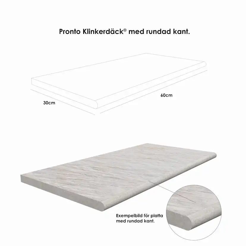 Poolkant/Trappsteg Pronto Klinkerdäck Cemento Grit 60x30 cm