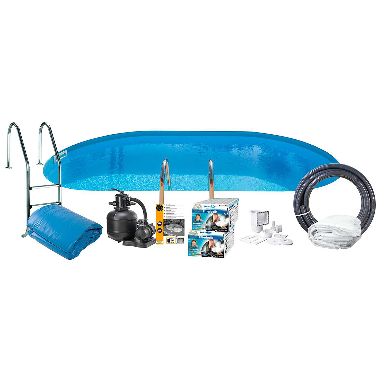 Poolpaket Swim & Fun Steel Oval 120 cm Djup LxB 800x400 cm