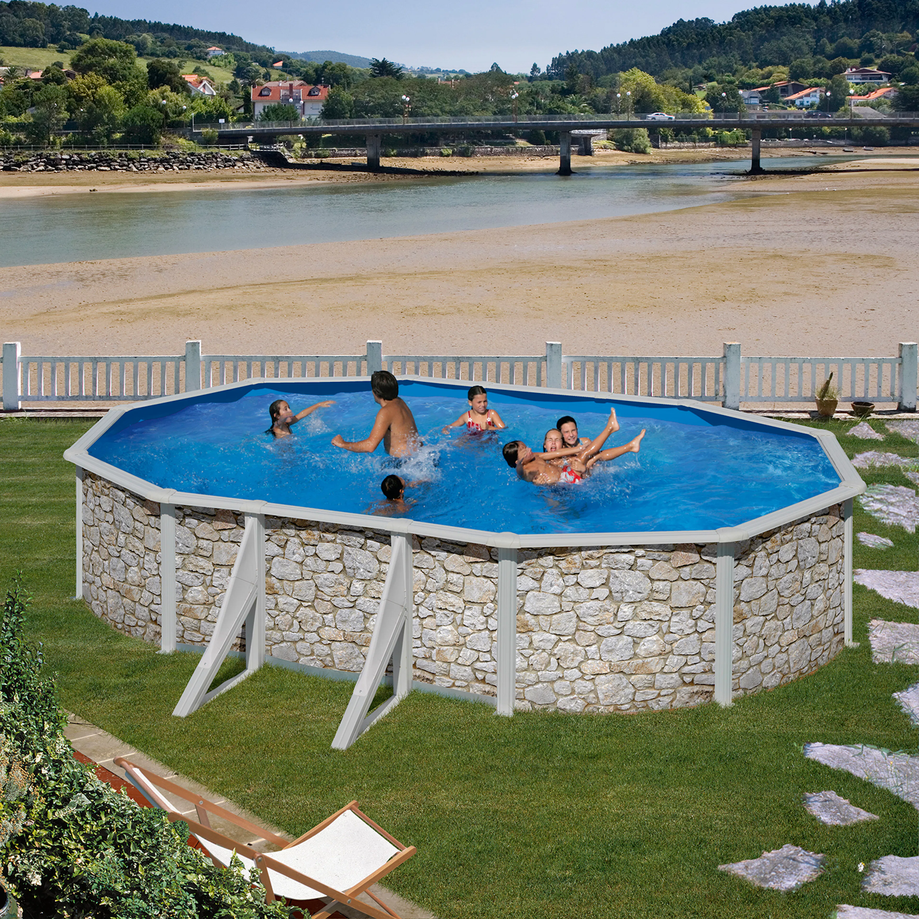 Poolset i stenimitation Planet Pool Oval