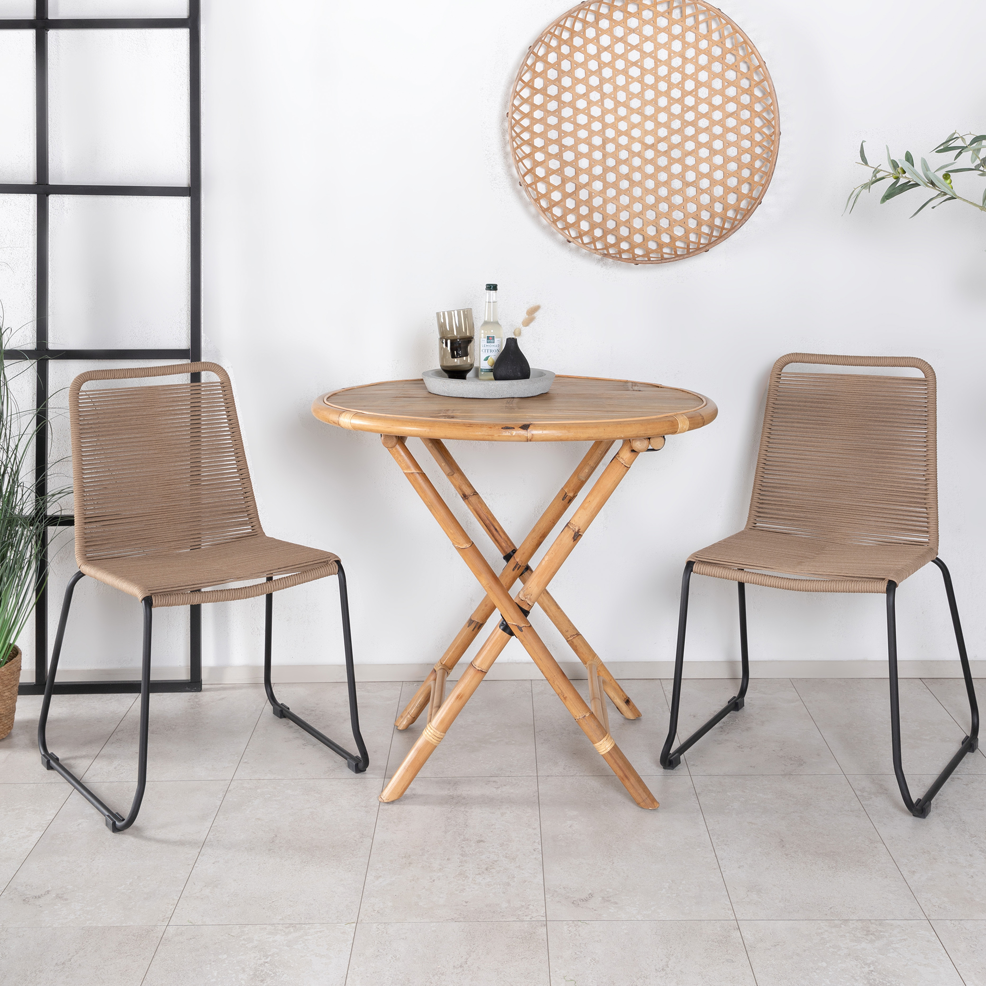 Cafégrupp Venture Home Cane med 2 Lindos Trädgårdsstolar Utomhus