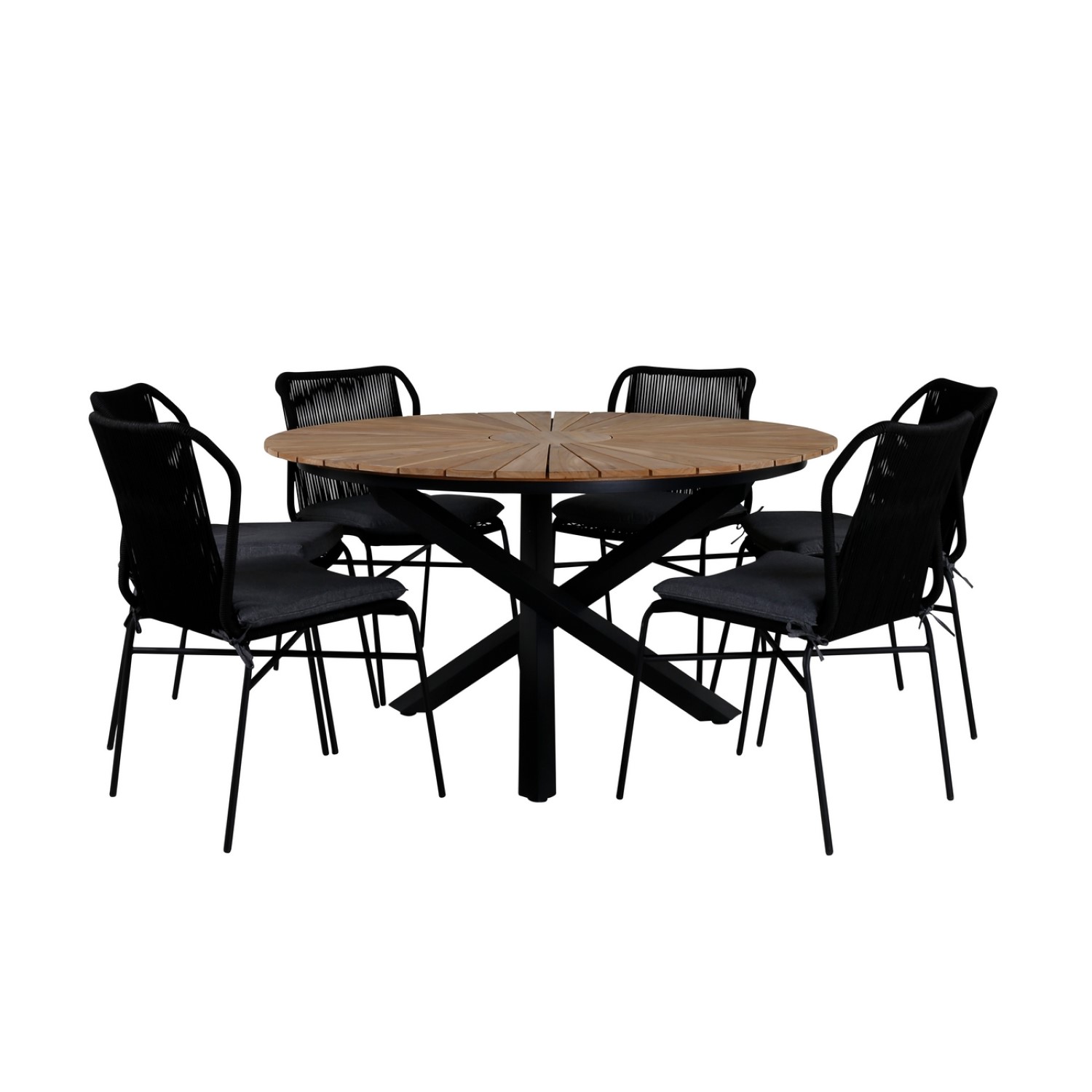 Matgrupp Utomhus Venture Home Meya med 6 Jefferson Stapelbara Trädgårdsstolar