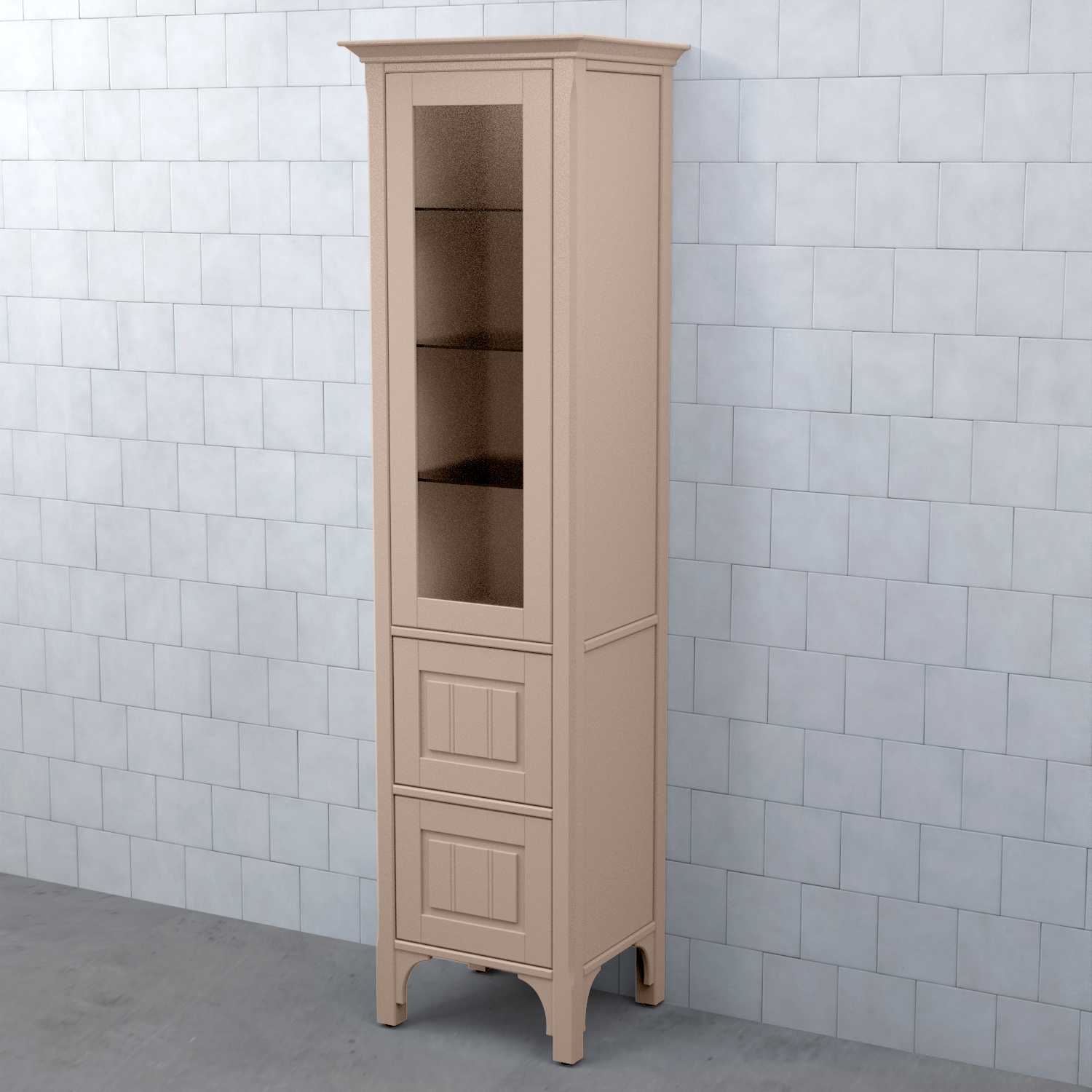 Högskåp Björbo Badrum Saga Vitrinlucka Ram Pärlspont, Gammalrosa, Högerhängd