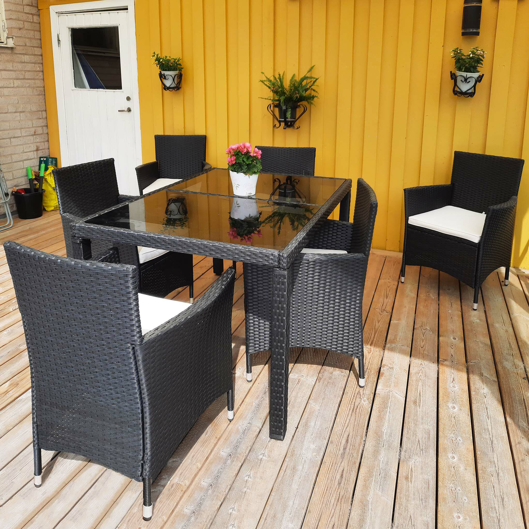 Matgrupp Lyfco Bord 130x90 cm med 6 Stolar Inklusive Dynor