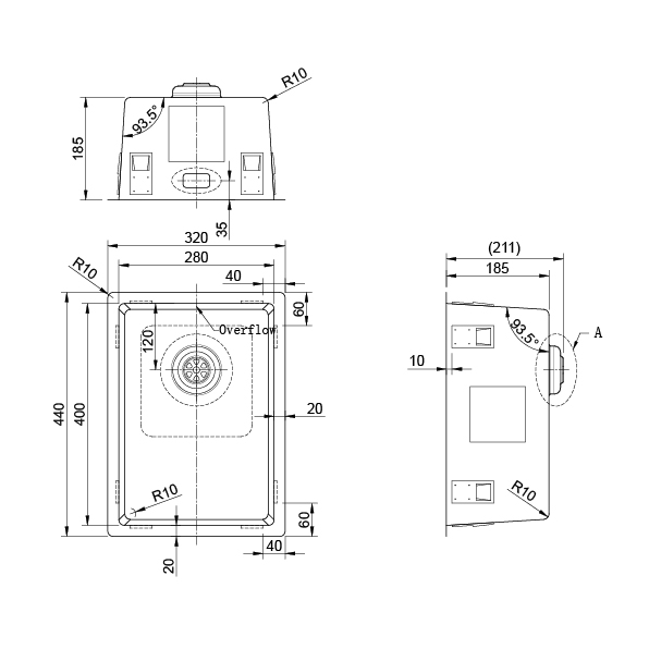 Enkelvask Strand Stainless SOLID med clips