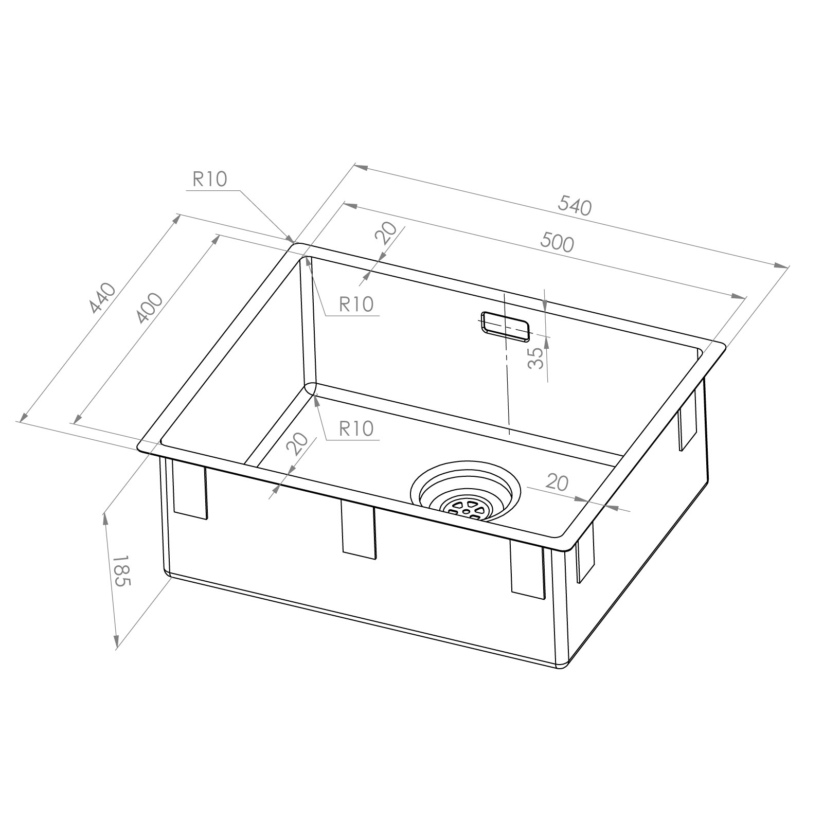Enkelvask Strand Stainless SOLID med clips