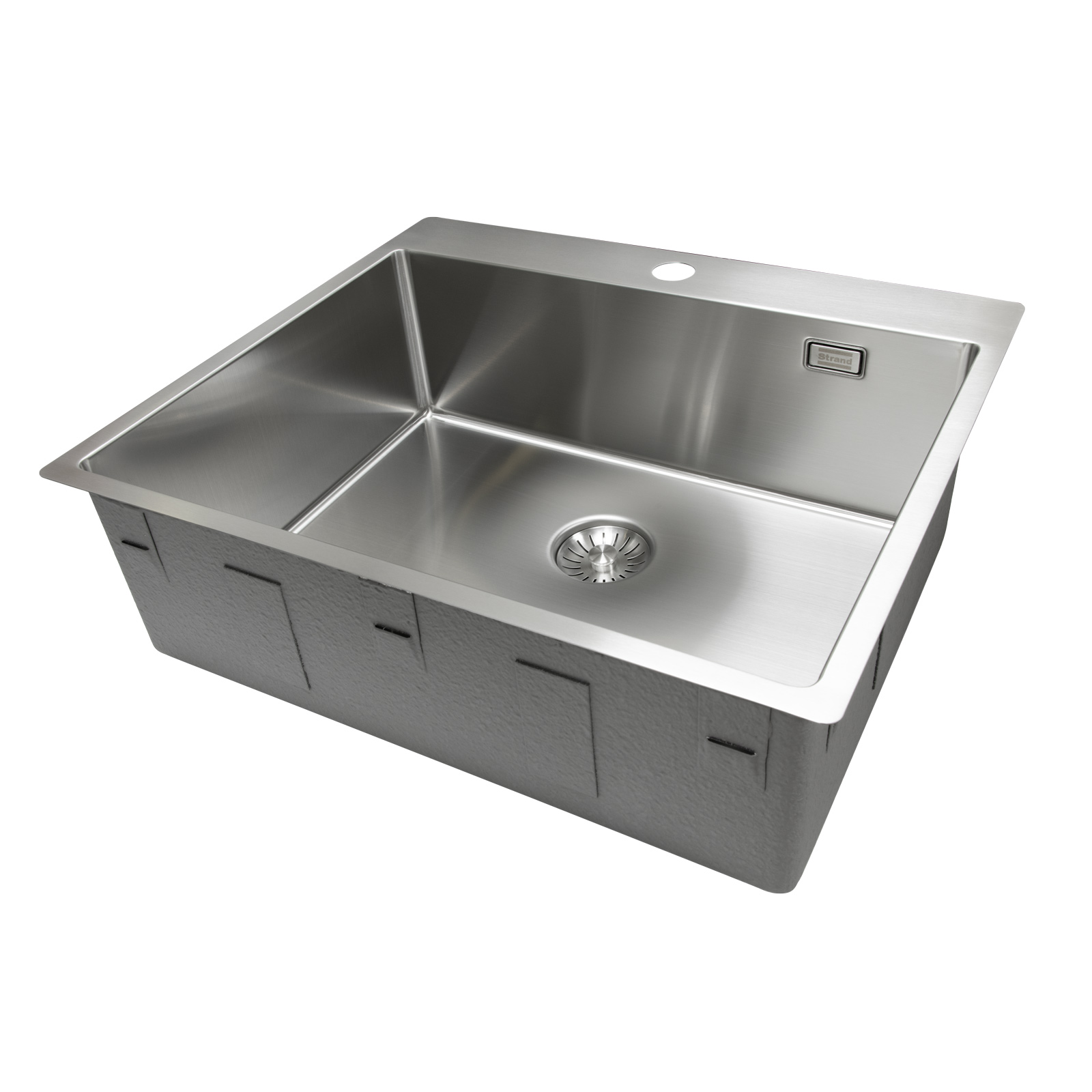 Enkelvask Strand Stainless SOLID med clips och blandarplats