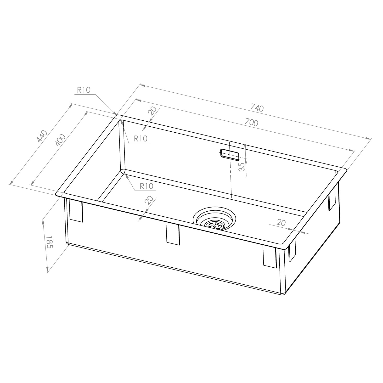 Enkelvask Strand Stainless SOLID med clips